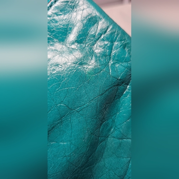 Michael Kors Large Fallon Leather Aqua Turquoise Silver Zip Clutch Wristlet - Picture 7 of 16